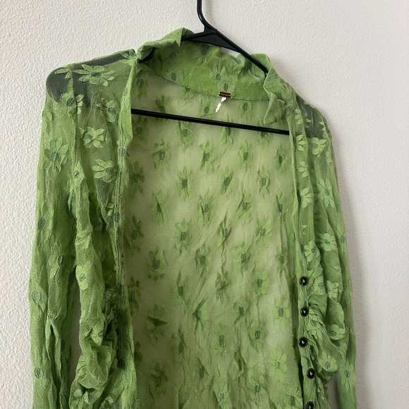 Free People Green Mesh Button Shirt - Picture 2 of 3